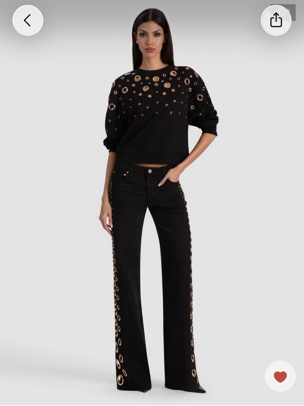 Alice Olivia Black Wide-Leg Grommet-Trim Pants Roxie 28 Black - Picture 1 of 4